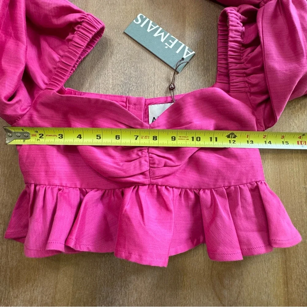 Alemais Pink Ruffle Blouse Cropped Half‎ Sleeve Size 2 Silk Cotton New Fuchsia